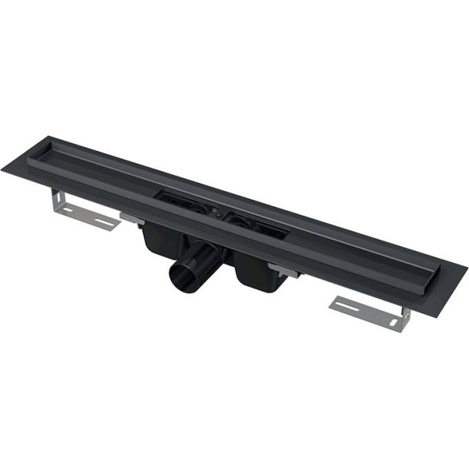 Водоотводящий желоб ALCAPLAST APZ1BLACK-750 с порогами для перфорированной решетки, черный матовый, горизонтальный сток